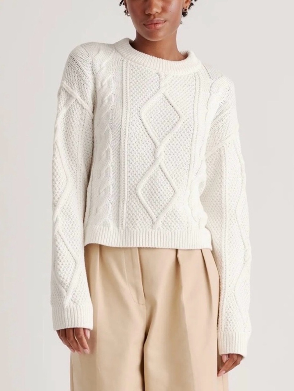 NWOT Quince Ivory Cable-Knit Crewneck Sweater